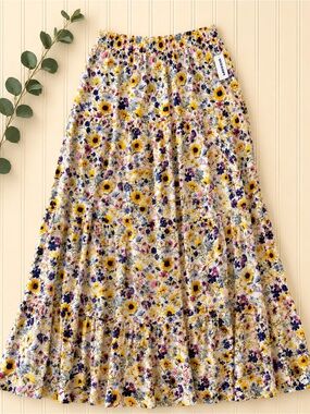 NWT Old Navy Floral Tiered Maxi Skirt L Tall Cottagecore Boho Elastic Waist